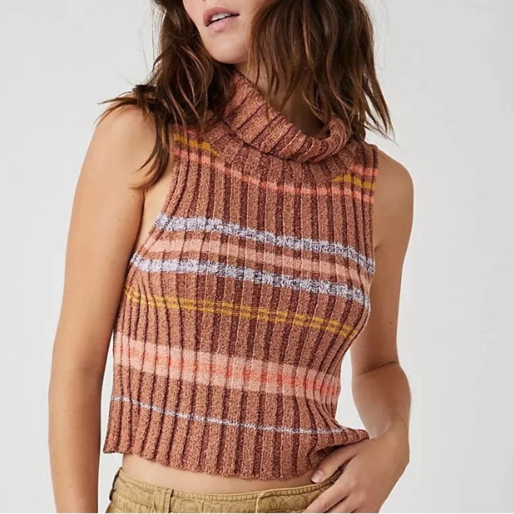Free People Edith Sweater Vest Multicolor Warm Toned Pink Pastel Top NWT